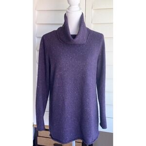 J. Jill M Wool Cashmere Purple Speckled Cowl Turtleneck Sweater Italian Yarn